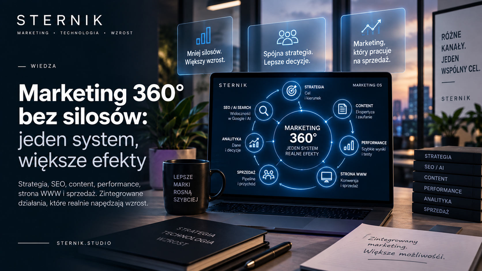 Marketing 360 bez silosów — strategia, content, performance, SEO i sprzedaż jako jeden system